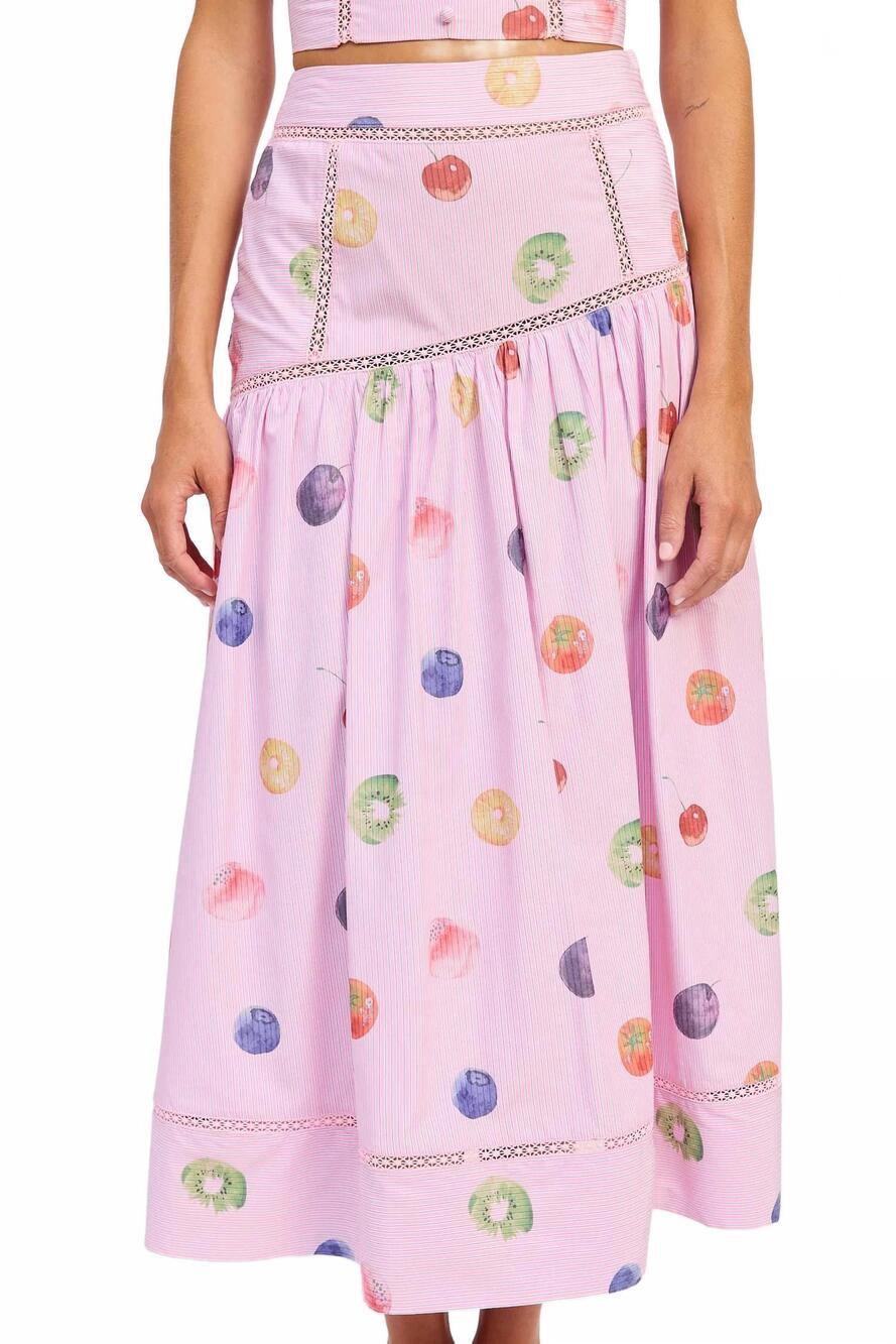NEW EN SAISON fruit medley midi skirt in pink - Picture 3 of 4